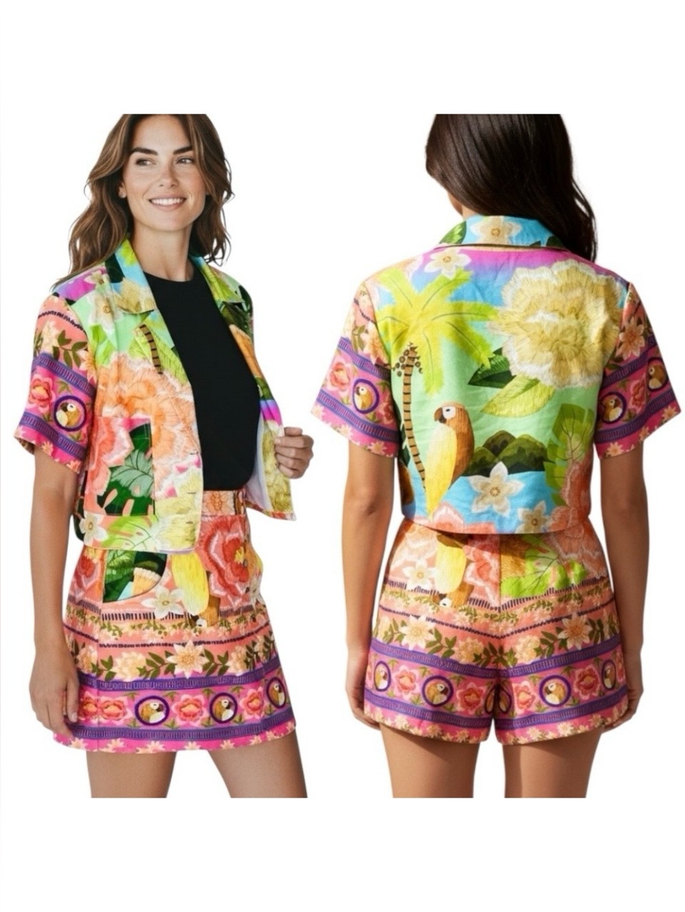 Artecor Brazilian Amazon Vibrant Tropical Set Blazer Skort Unique Design M NWOT